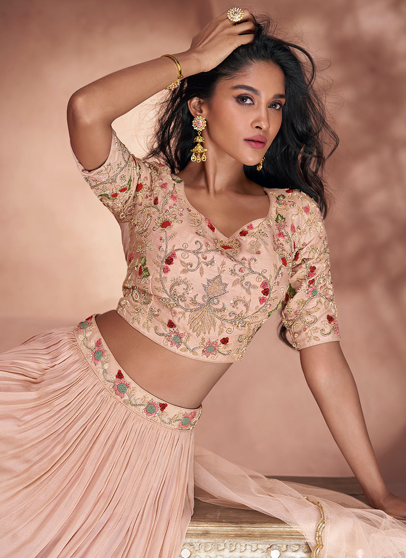 Peach Handwork Embroidery Festive Lehenga Choli