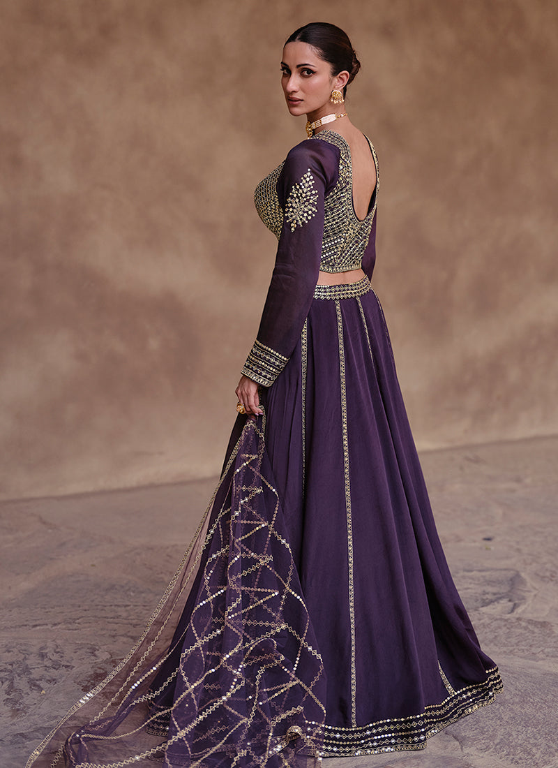 Purple Golden Sequence Embroidery Traditional Lehenga Choli