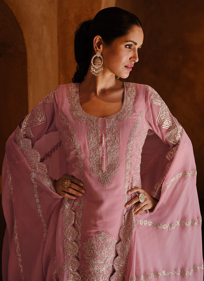 Light Pink Gota Patti Embroidery Sharara Suit