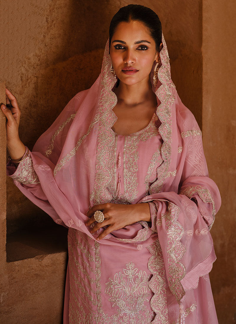 Light Pink Gota Patti Embroidery Sharara Suit