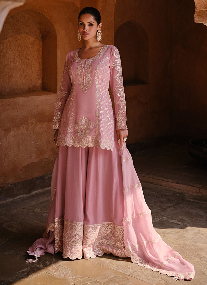 Light Pink Gota Patti Embroidery Sharara Suit