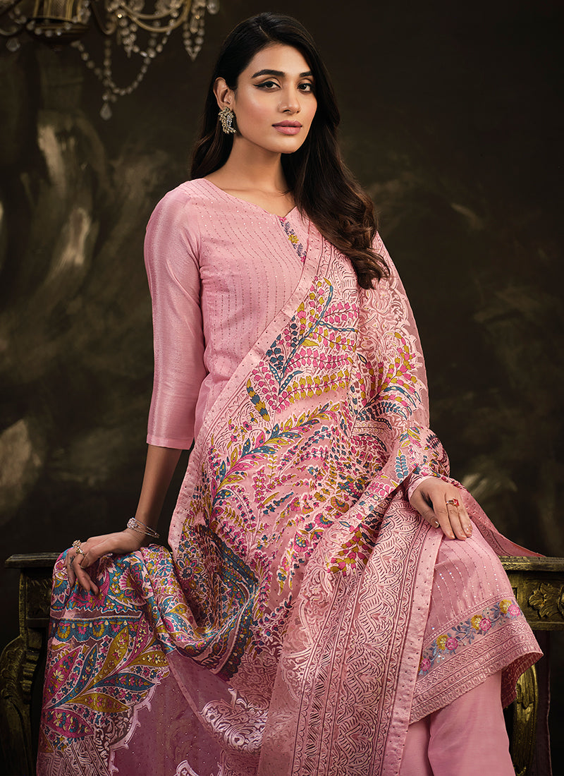 Pink Multi Embroidery Traditional Silk Salwar Suit