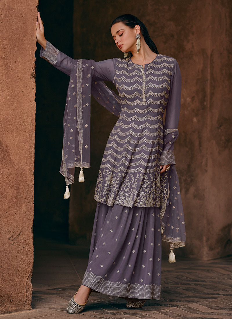 Amethyst Purple Embroidery Festive Gharara Suit