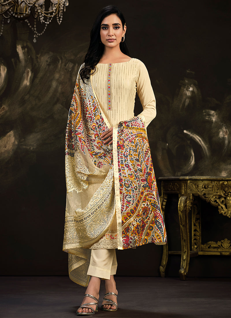 Yellow Multi Embroidery Traditional Silk Salwar Suit