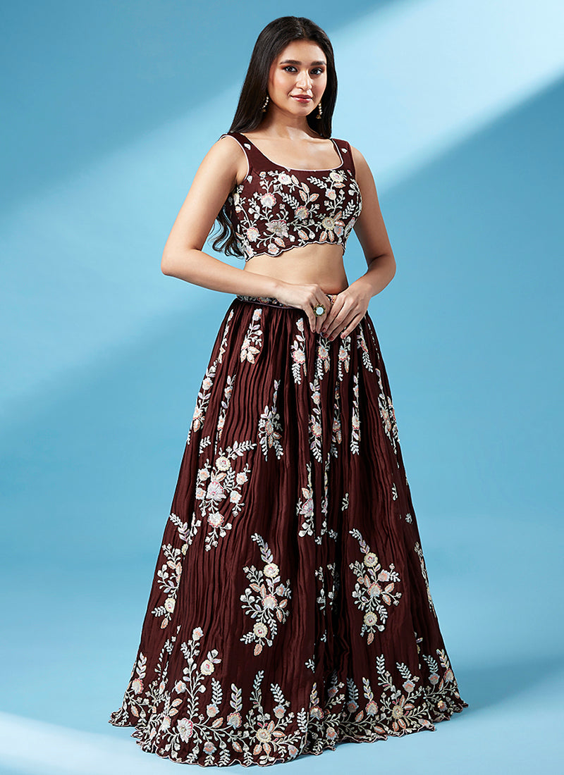 Deep Maroon Multi Embroidery Wedding Lehenga Choli