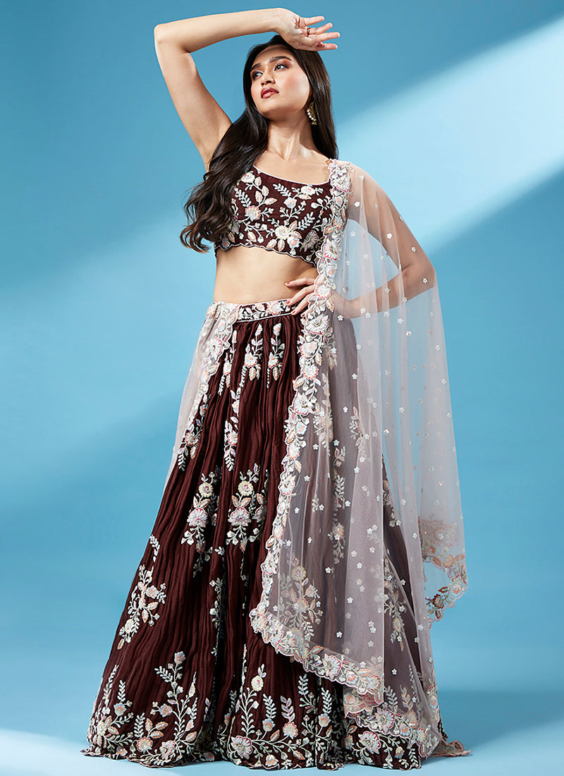 Deep Maroon Multi Embroidery Wedding Lehenga Choli