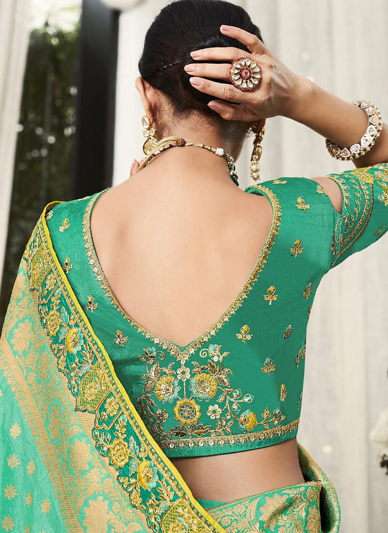 Light Green Handwork Embroidery Silk Saree