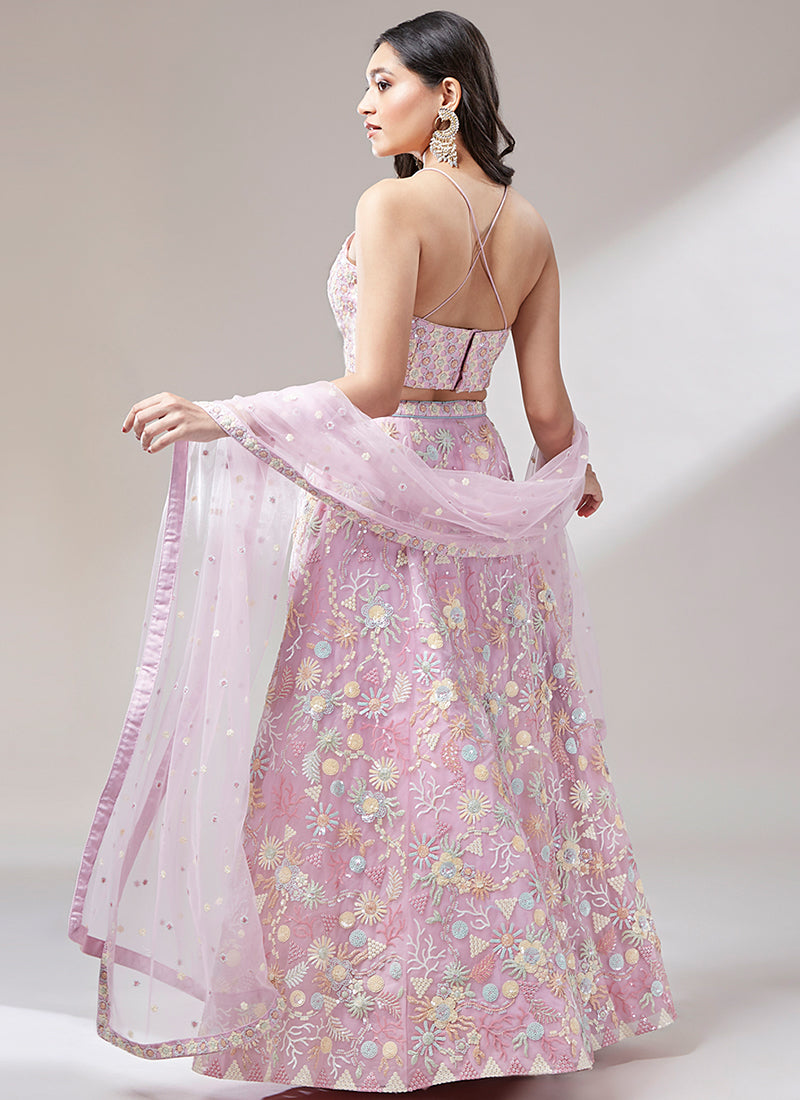 Lilac Multi Embroidery Wedding Lehenga Choli