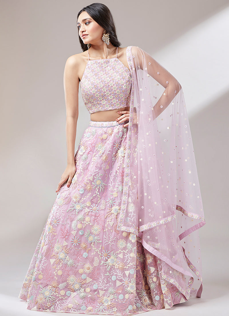 Lilac Multi Embroidery Wedding Lehenga Choli