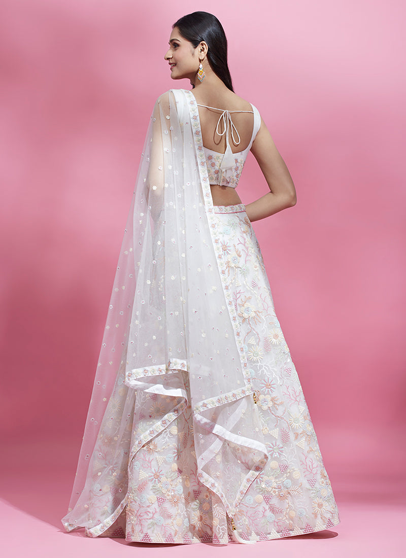 Cream Multi Embroidery Wedding Lehenga Choli