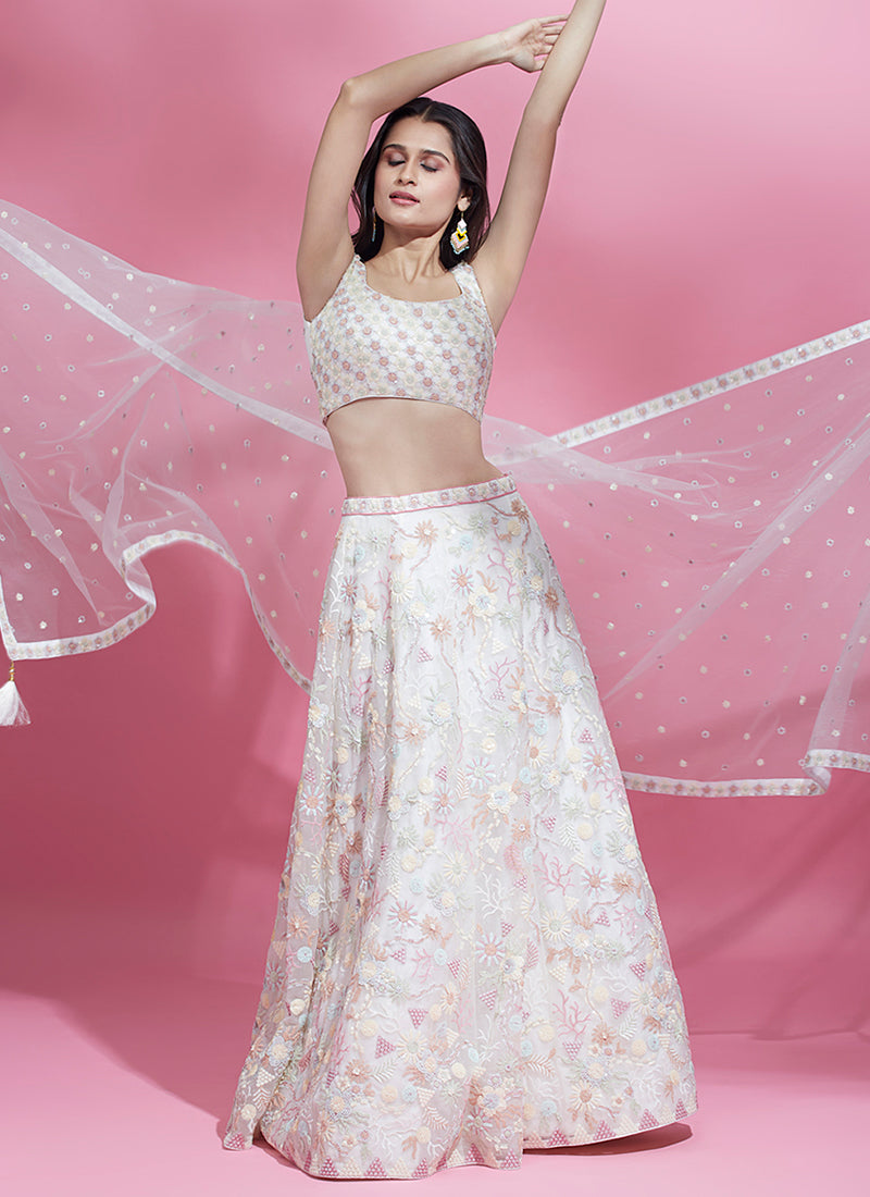 Cream Multi Embroidery Wedding Lehenga Choli