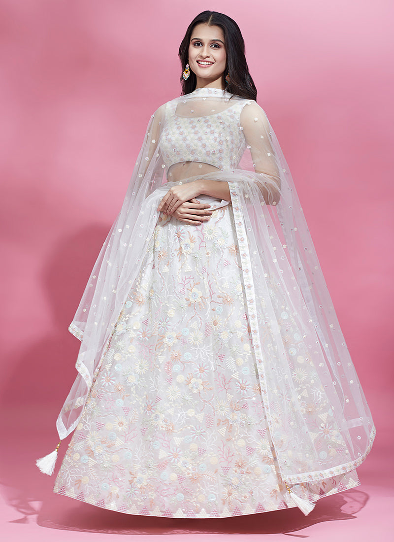 Cream Multi Embroidery Wedding Lehenga Choli