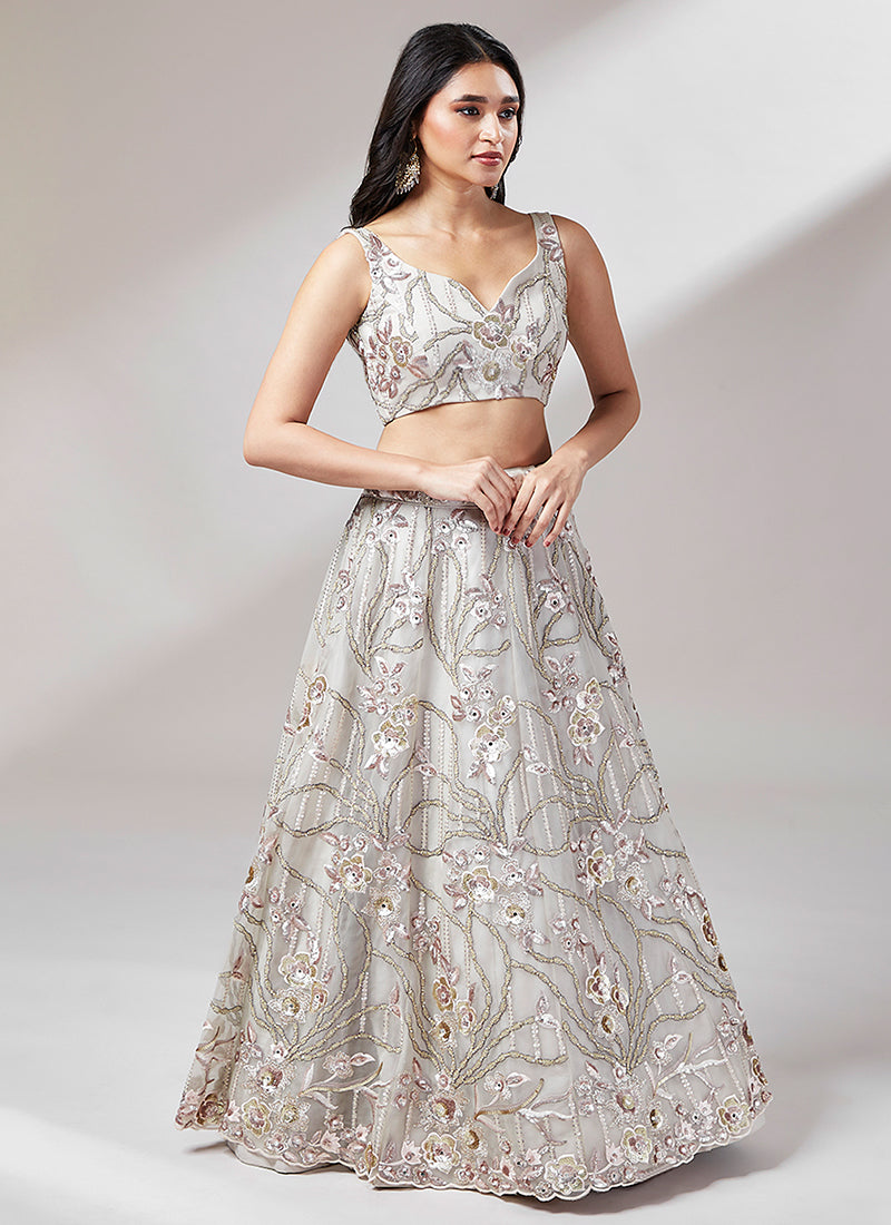 Beige Multi Embroidery Wedding Lehenga Choli