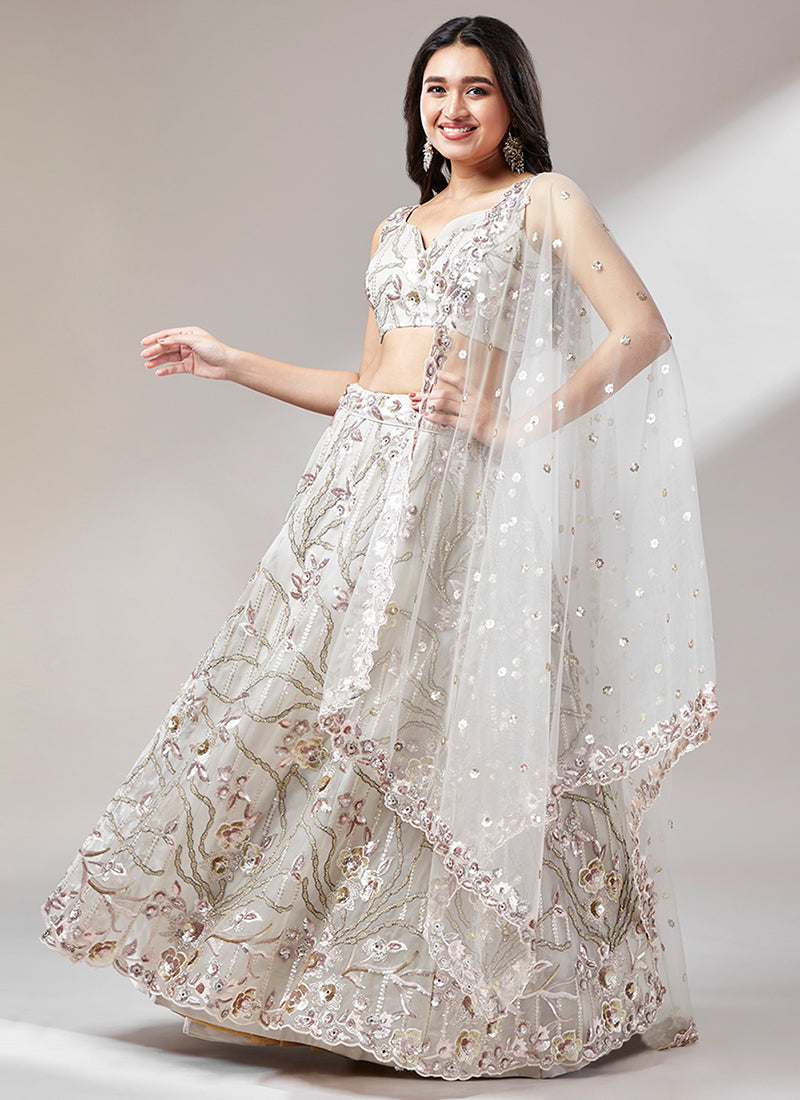 Beige Multi Embroidery Wedding Lehenga Choli