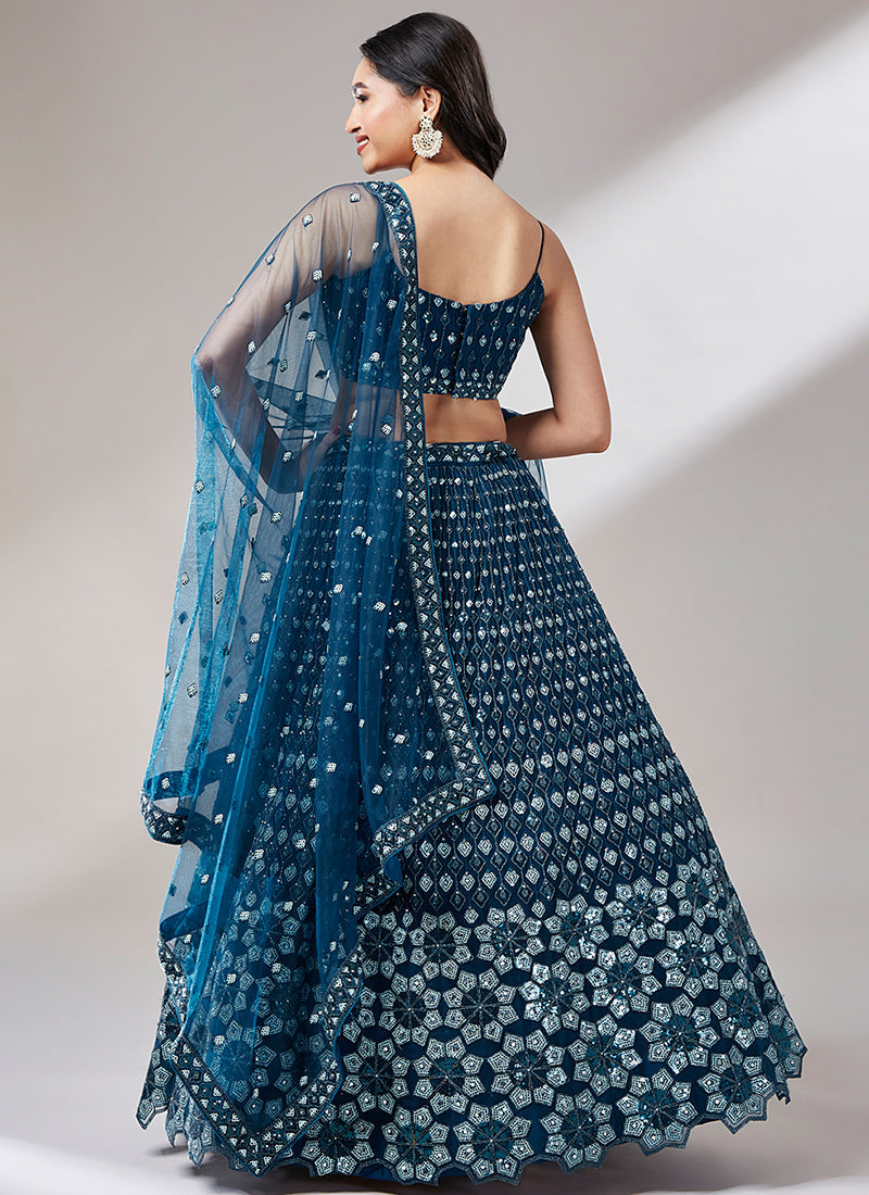 Royal Blue Multi Embroidery Wedding Lehenga Choli