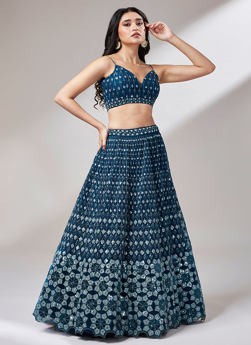 Royal Blue Multi Embroidery Wedding Lehenga Choli