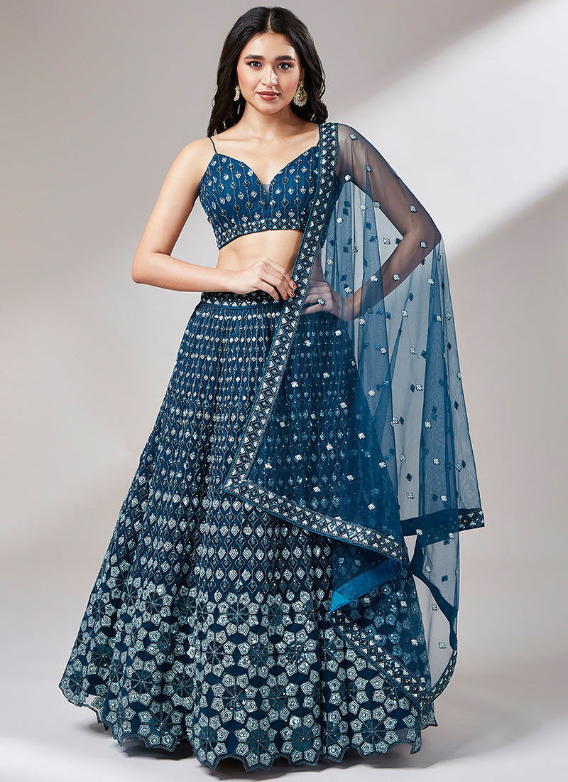 Royal Blue Multi Embroidery Wedding Lehenga Choli