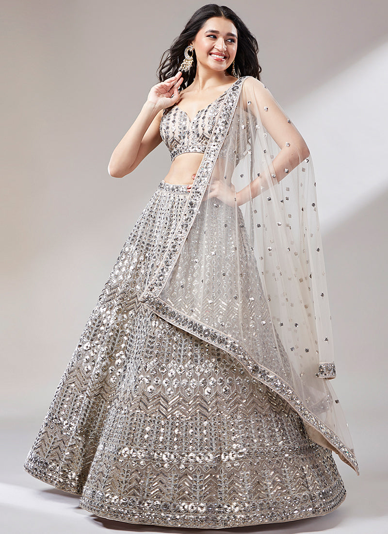 Beige All Over Sequence Embroidery Wedding Lehenga Choli