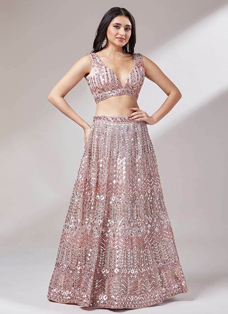 Rose Gold All Over Sequence Embroidery Wedding Lehenga Choli