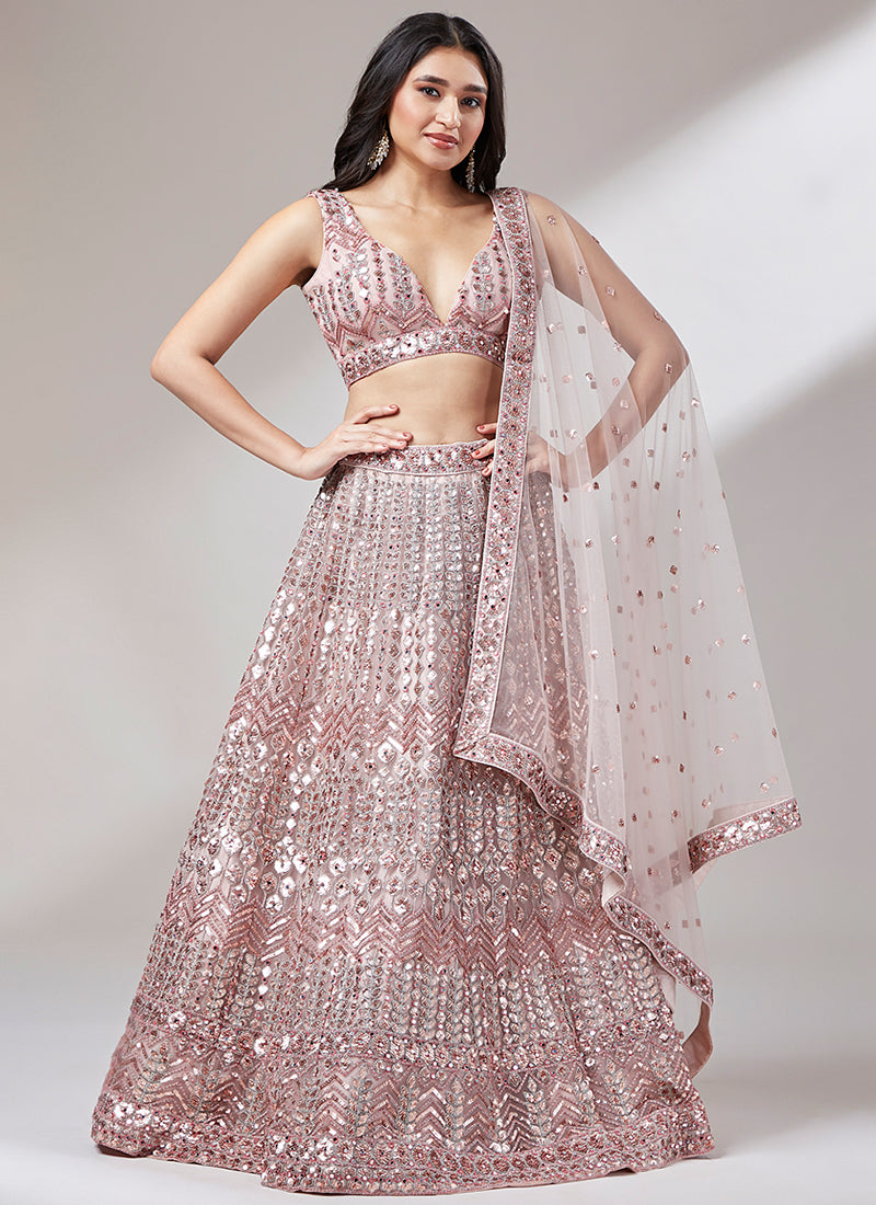 Rose Gold All Over Sequence Embroidery Wedding Lehenga Choli