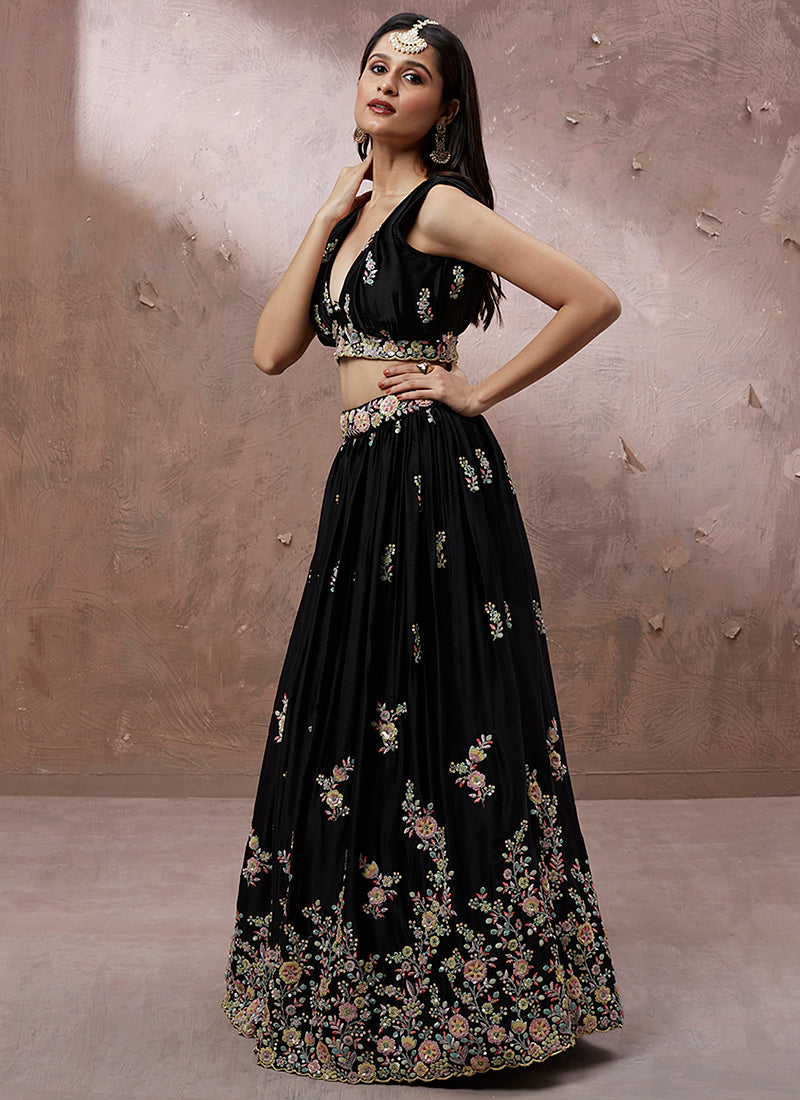 Black Multi Embroidery Wedding Lehenga Choli