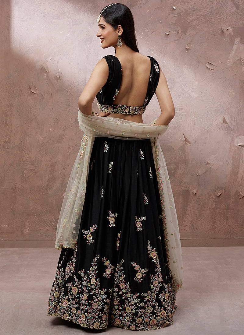 Black Multi Embroidery Wedding Lehenga Choli