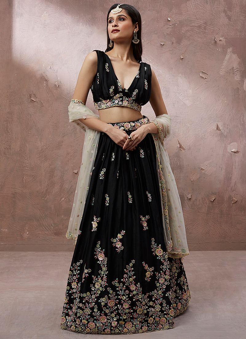 Black Multi Embroidery Wedding Lehenga Choli