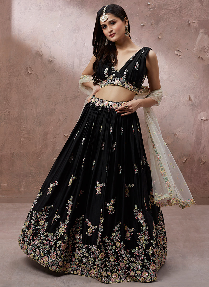 Black Multi Embroidery Wedding Lehenga Choli