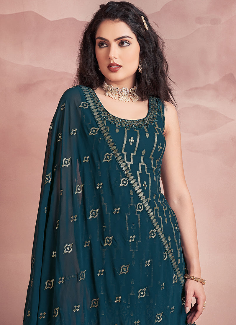 Dark Green Sequence Embroidery Gharara Style Suit