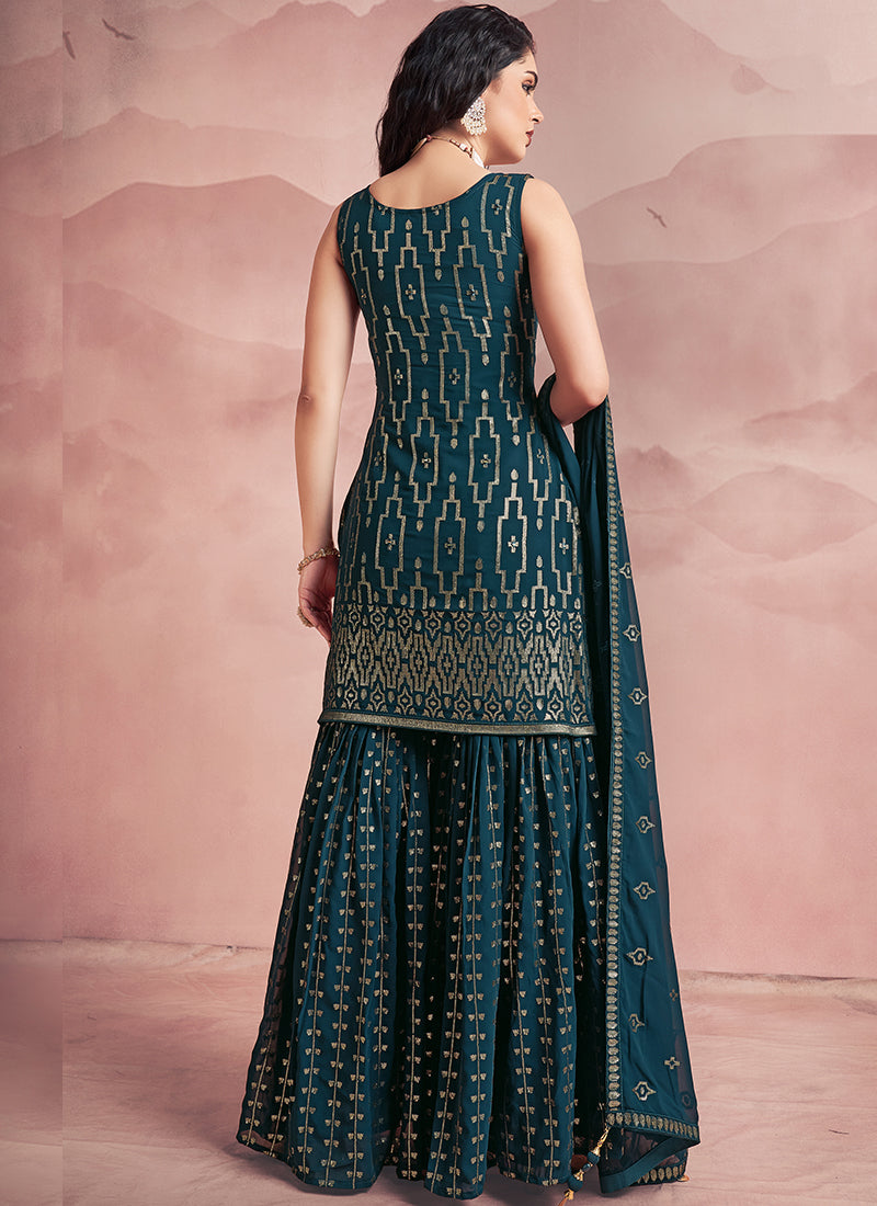 Dark Green Sequence Embroidery Gharara Style Suit