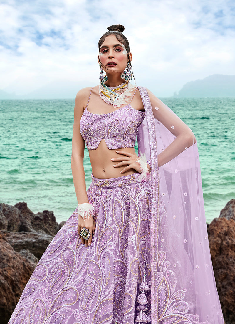 Mauve Purple Sequence Embroidery Wedding Lehenga Choli