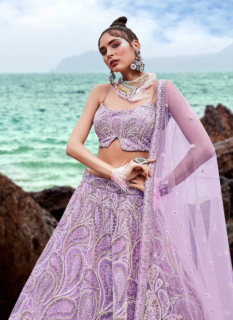 Mauve Purple Sequence Embroidery Wedding Lehenga Choli