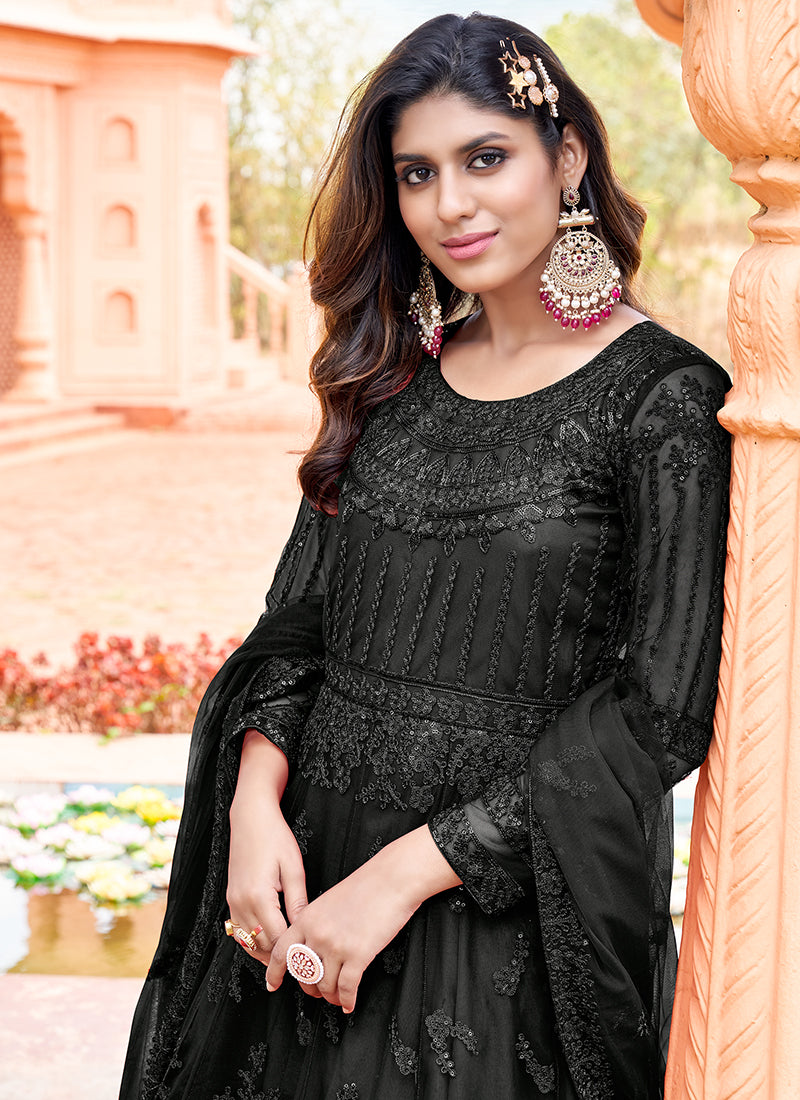 Black Sequence Embroidery Festive Anarkali Suit