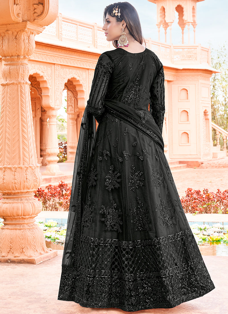 Black Sequence Embroidery Festive Anarkali Suit