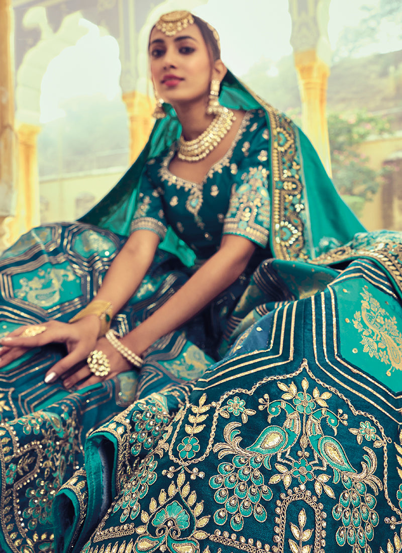 Turquoise Embroidery Wedding Lehenga Choli