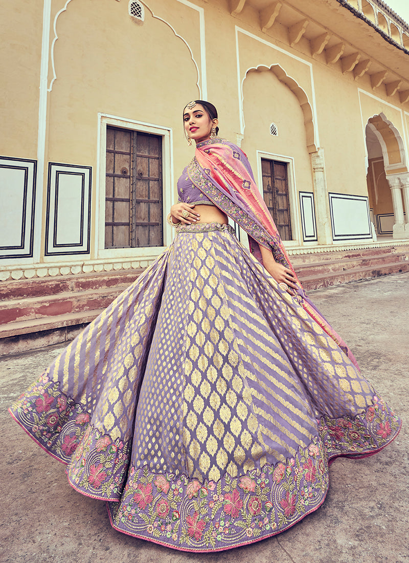 Lavender Multi Embroidery Wedding Lehenga Choli