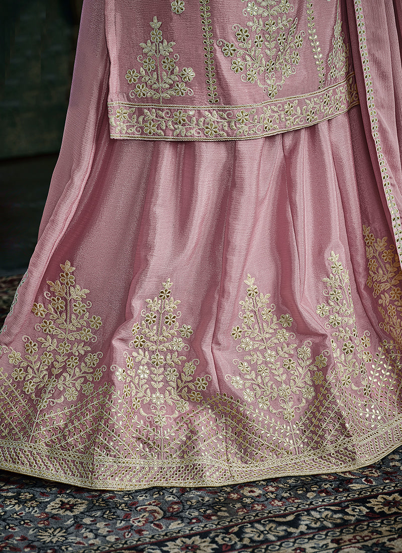 Pink Sequence And Thread Embroidery Lehenga Kurti