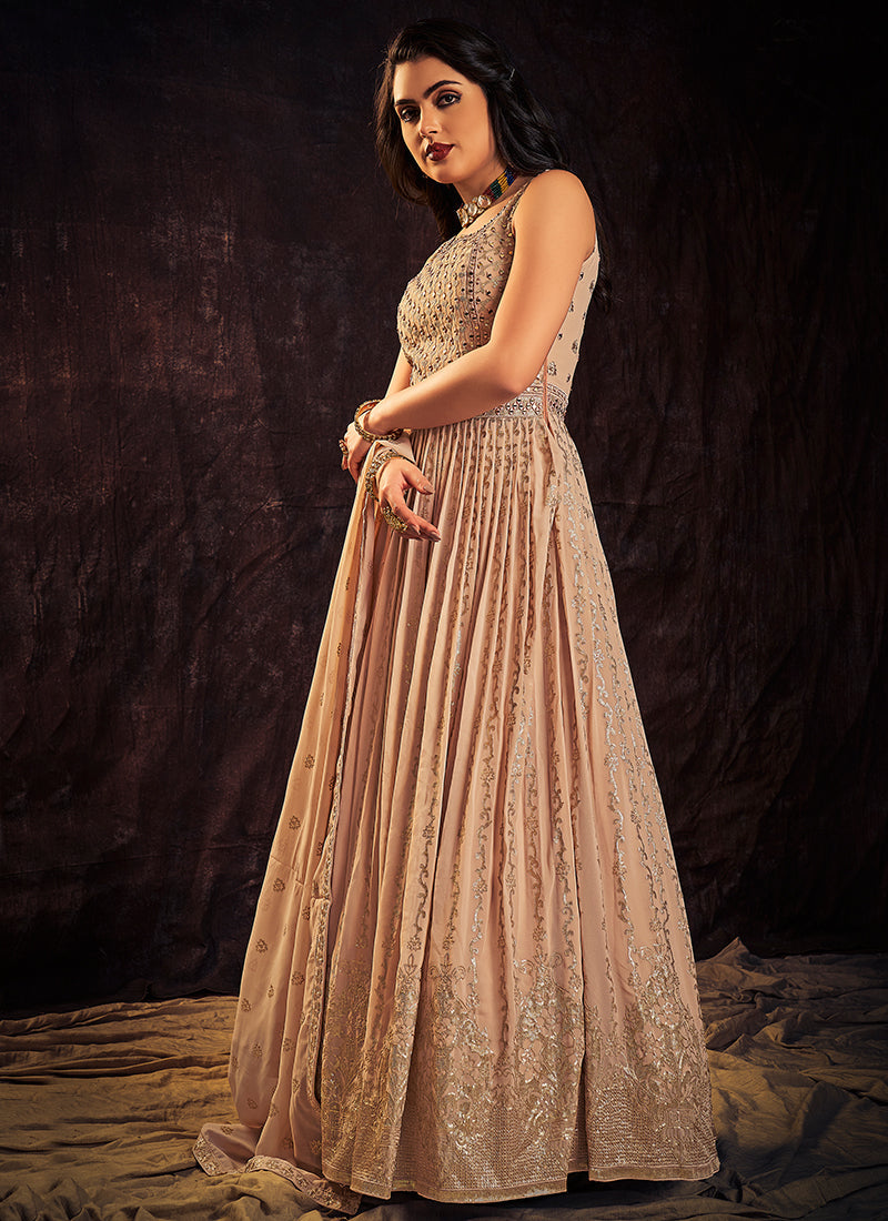 Blush Pink Mirror Work Embroidery Anarkali Gown