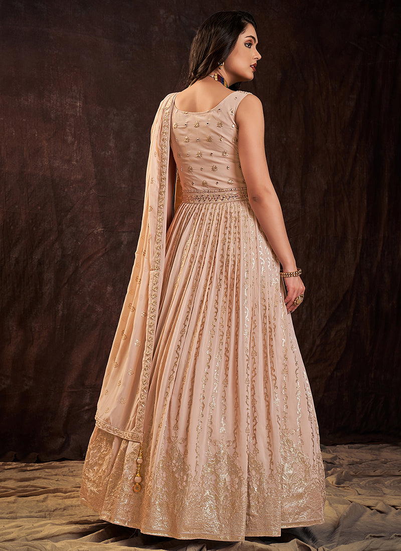 Blush Pink Mirror Work Embroidery Anarkali Gown