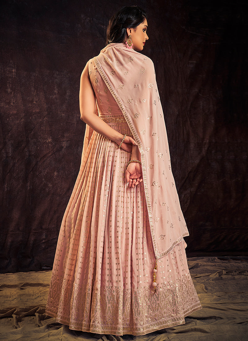 Light Pink Mirror Work Embroidery Anarkali Gown