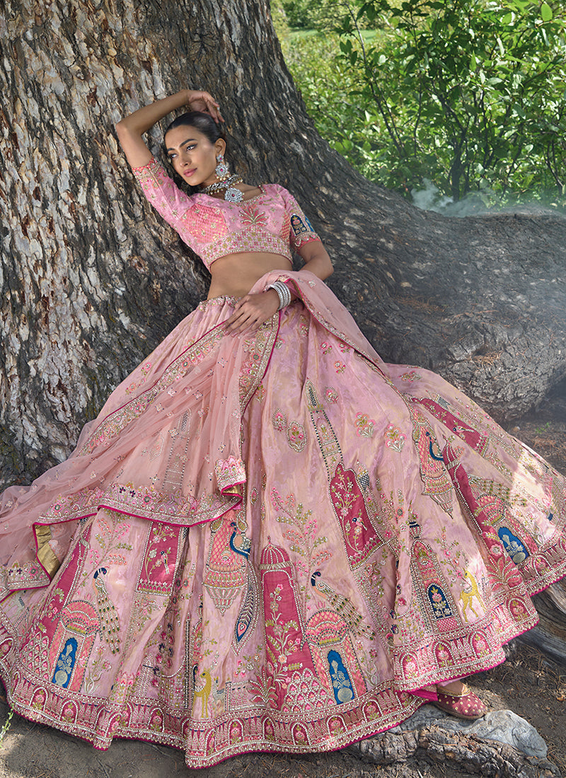 Rose Pink Multi Embroidery Wedding Lehenga Choli