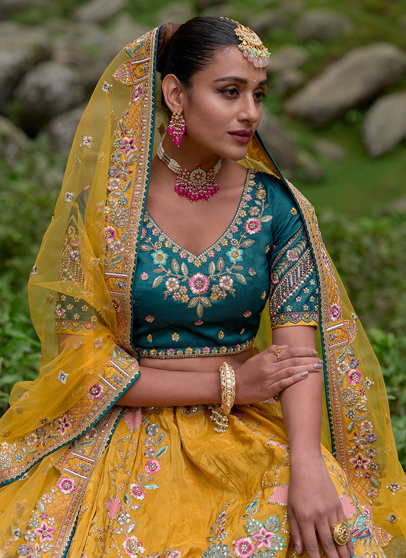 Yellow Multi Embroidery Wedding Lehenga Choli