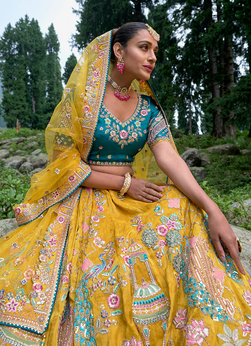 Yellow Multi Embroidery Wedding Lehenga Choli