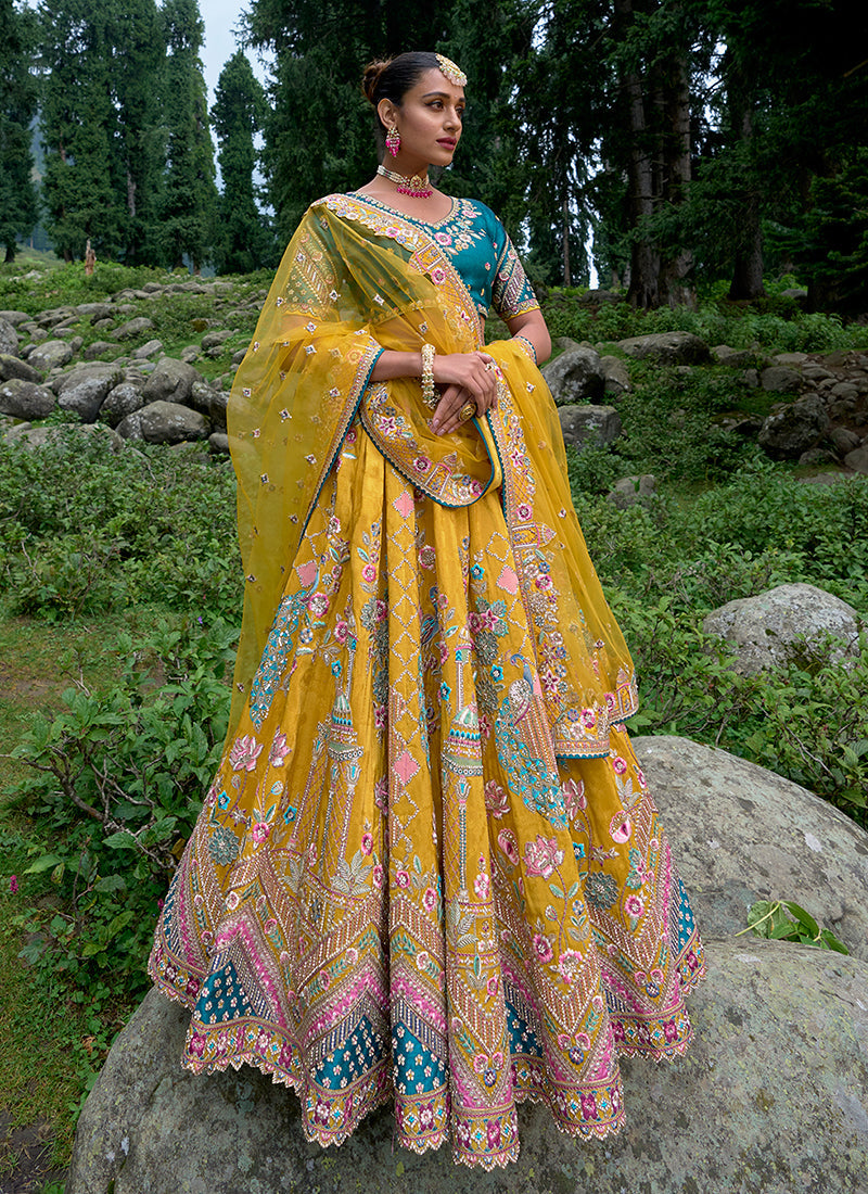 Yellow Multi Embroidery Wedding Lehenga Choli