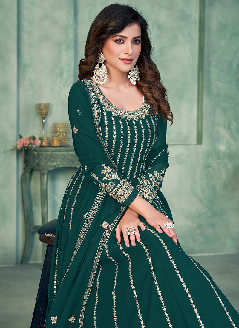 Dark Green Sequence Embroidery Traditional Anarkali Suit