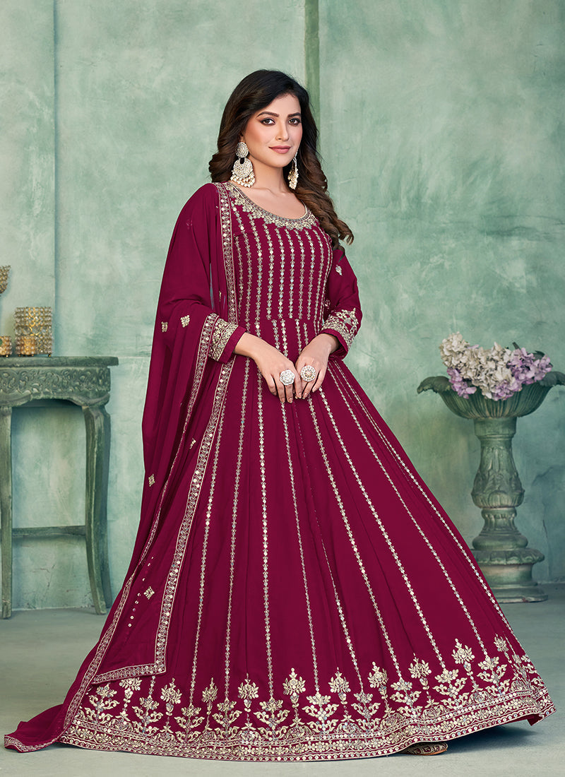 Deep Wine Sequence Embroidery Traditional Anarkali Suit