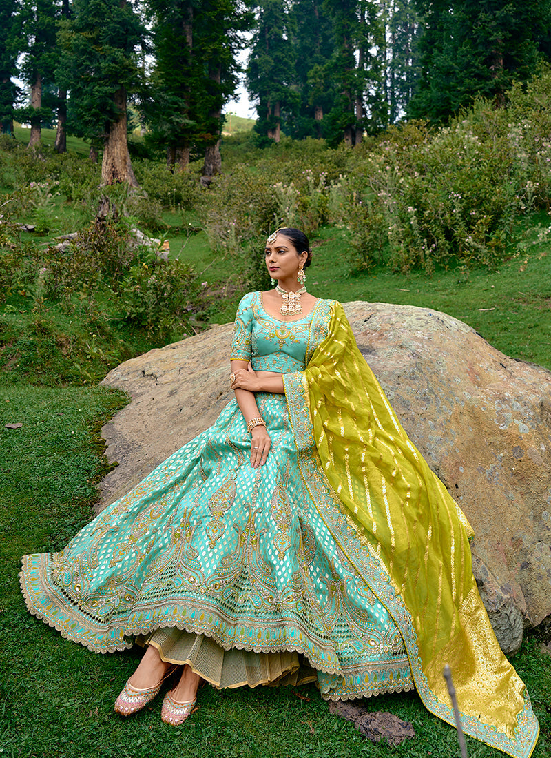 Aqua Blue Embroidery Wedding Lehenga Choli