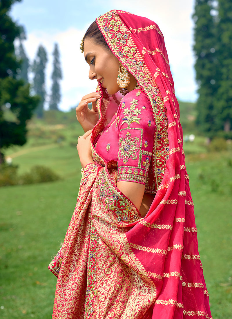 Rani Pink Multi Embroidery Wedding Lehenga Choli