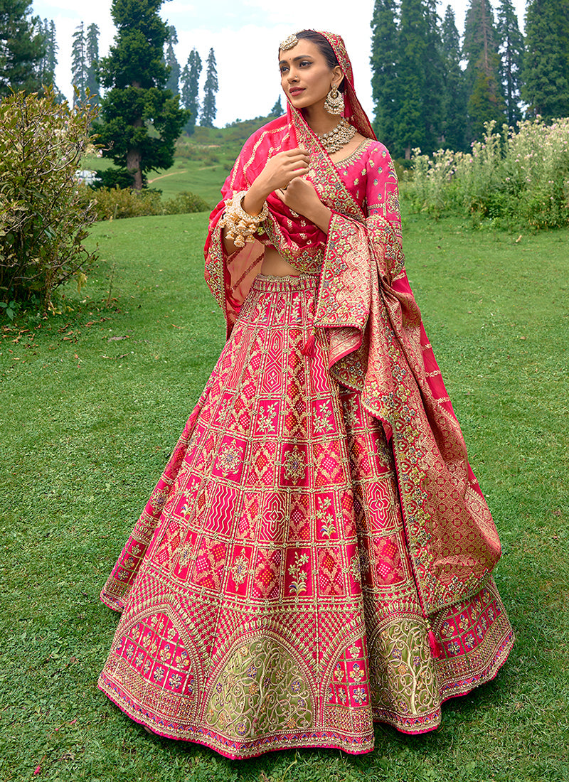 Rani Pink Multi Embroidery Wedding Lehenga Choli