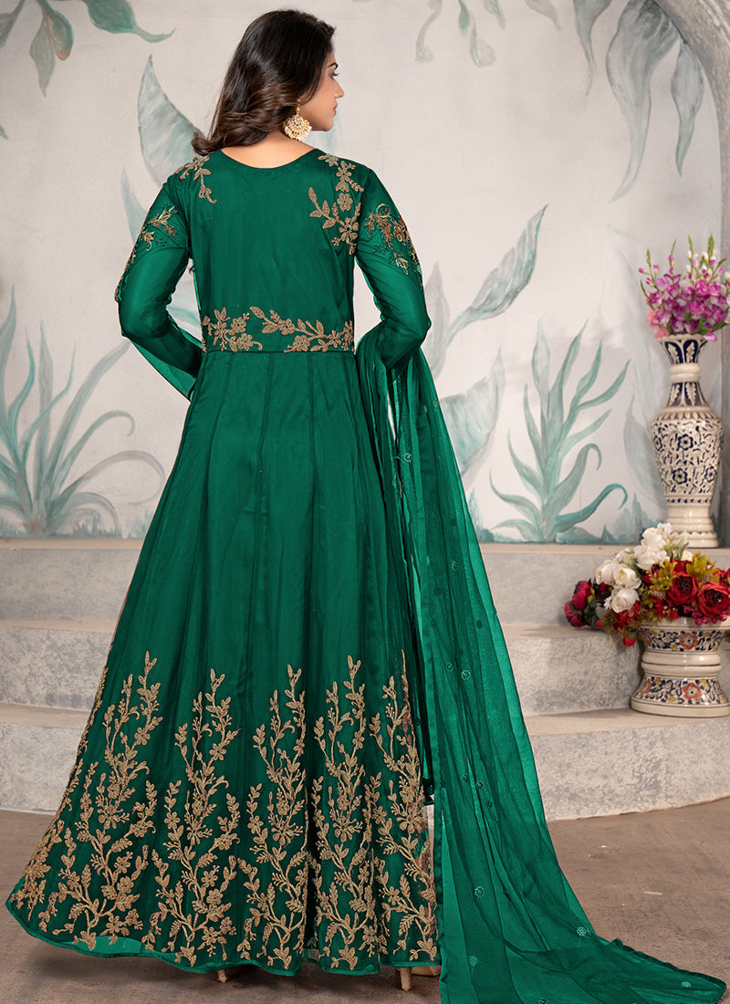 Dark Green Embroidery Wedding Anarkali Suit